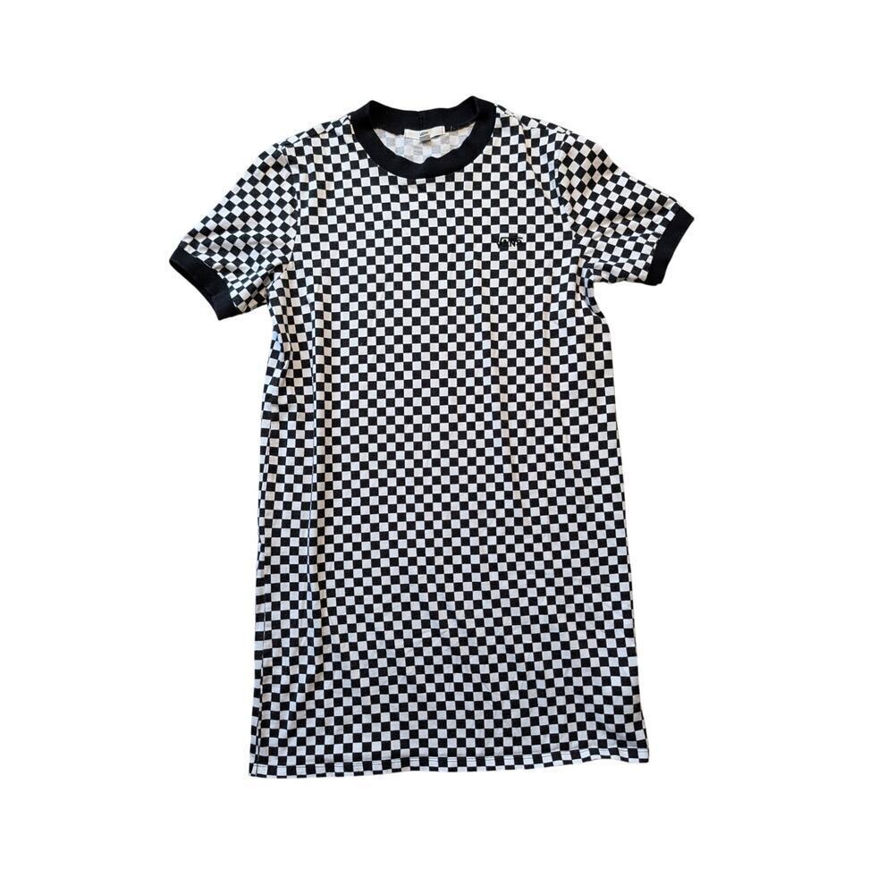 VANS Checkered Crew Neck, Mini t-shirt Dress, Small; Black & white; streetwear